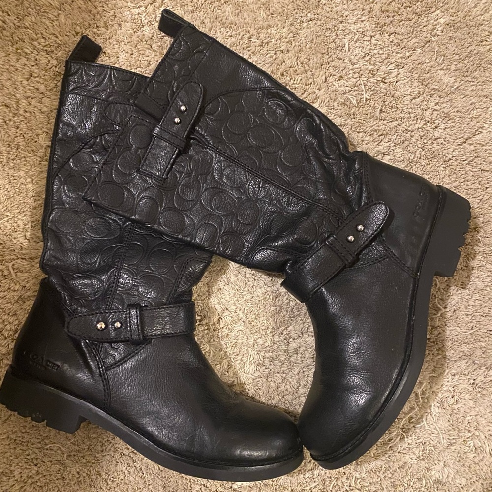 Coach Virginia Embossed Leather Moto Boots